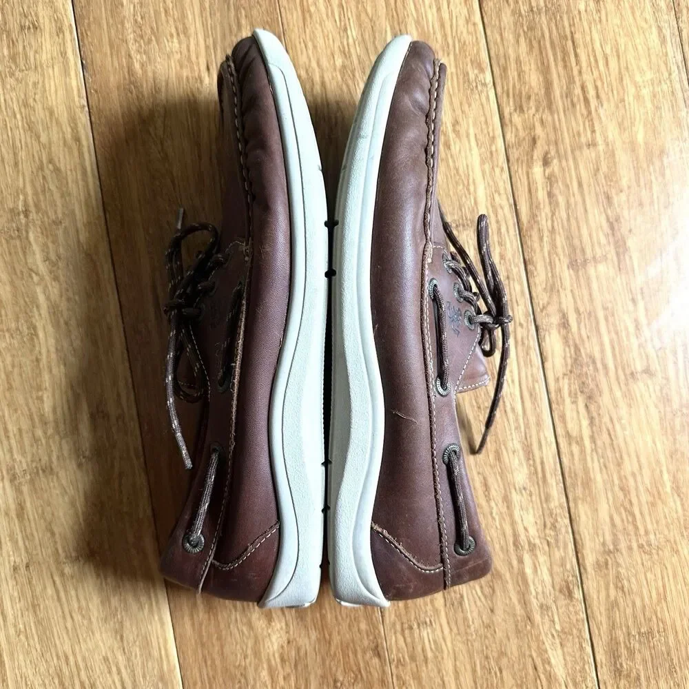 SAS Leather Boat Shoes Mens 10.5 W Wide Brown Lace Up Made in USA Comfort Casual